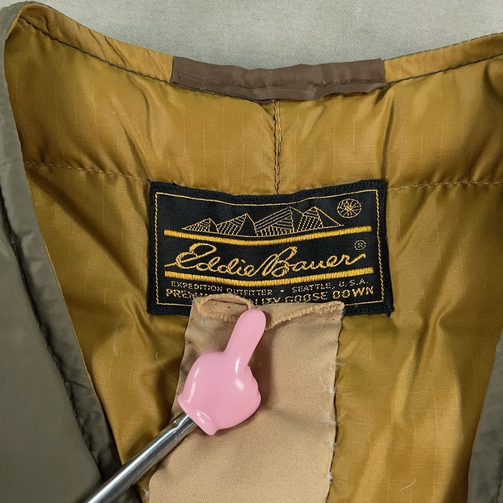 Vintage 1960s Eddie Bauer Goose Down Vest Olive Green Talon Zipper Gusset - Picture 4 of 14